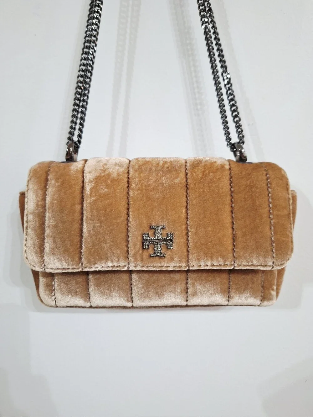 Tory Burch Pave Small Kira Mini Flap Quilted Velvet Shoulder Bag